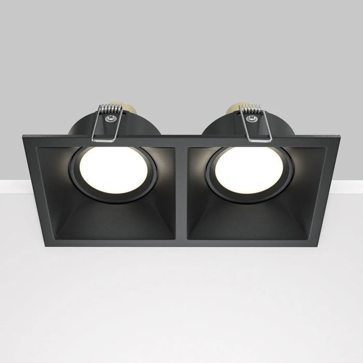 Spot encastrable double noir avec deux ampoules led circulaires modèle dot double pour éclairage encastré plafond
