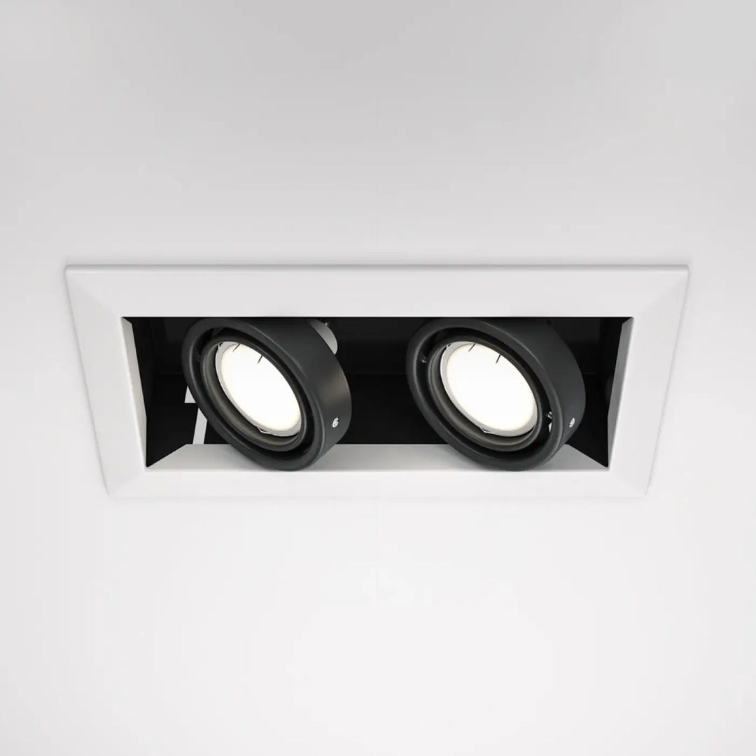Luminaire encastré rectangulaire blanc avec deux spots circulaires noirs spot metal modern double metal modern