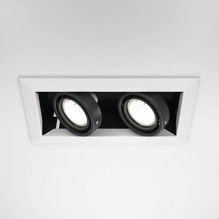 Luminaire encastré rectangulaire blanc avec deux spots circulaires noirs spot metal modern double metal modern