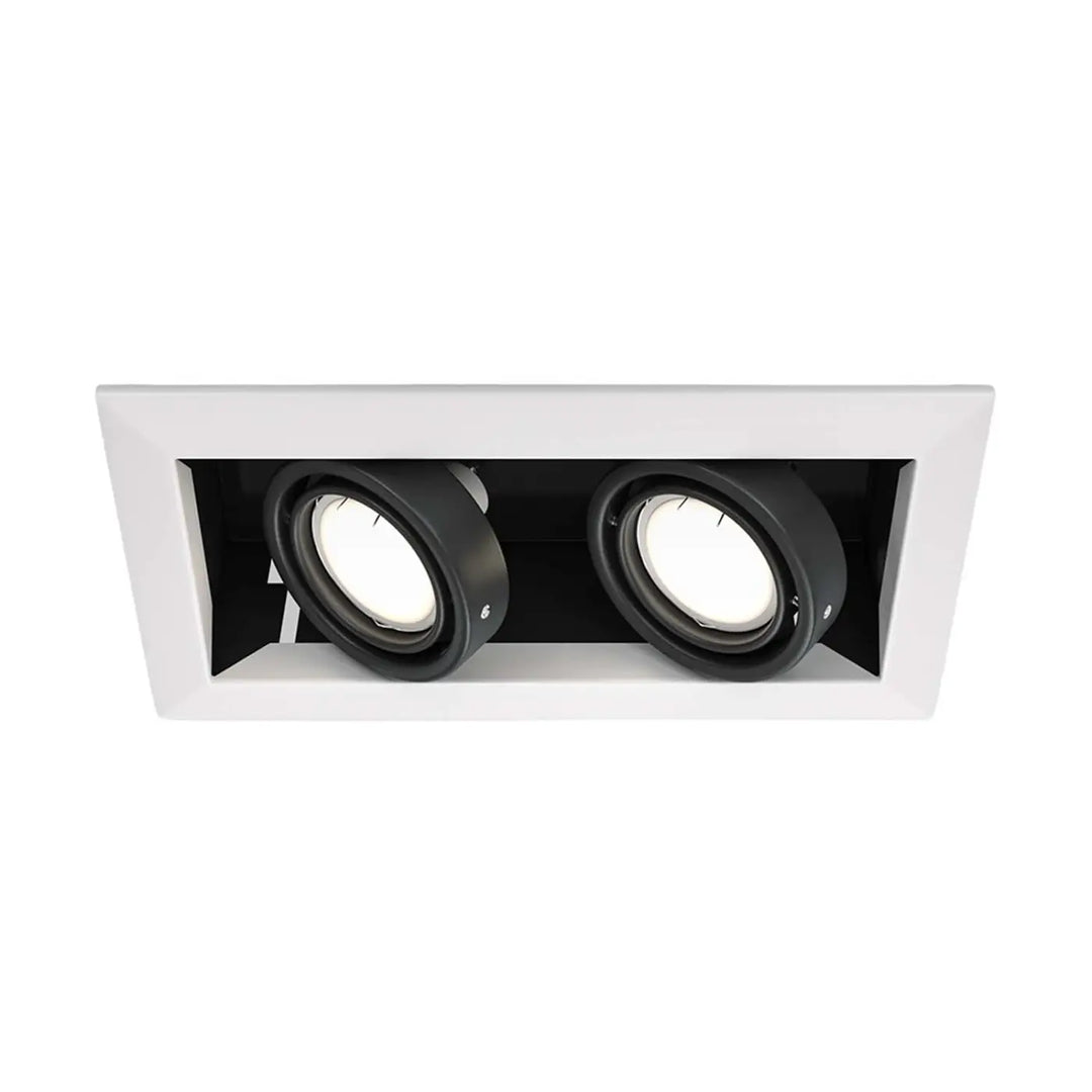 Luminaire encastré blanc rectangulaire spot metal modern double avec deux projecteurs circulaires noirs en métal moderne