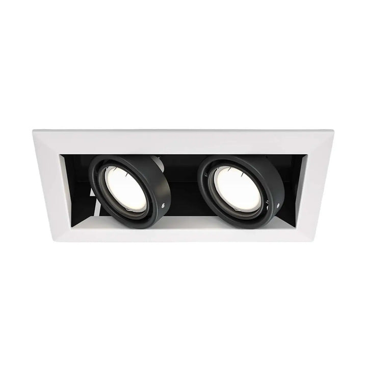 Luminaire encastré blanc rectangulaire spot metal modern double avec deux projecteurs circulaires noirs en métal moderne