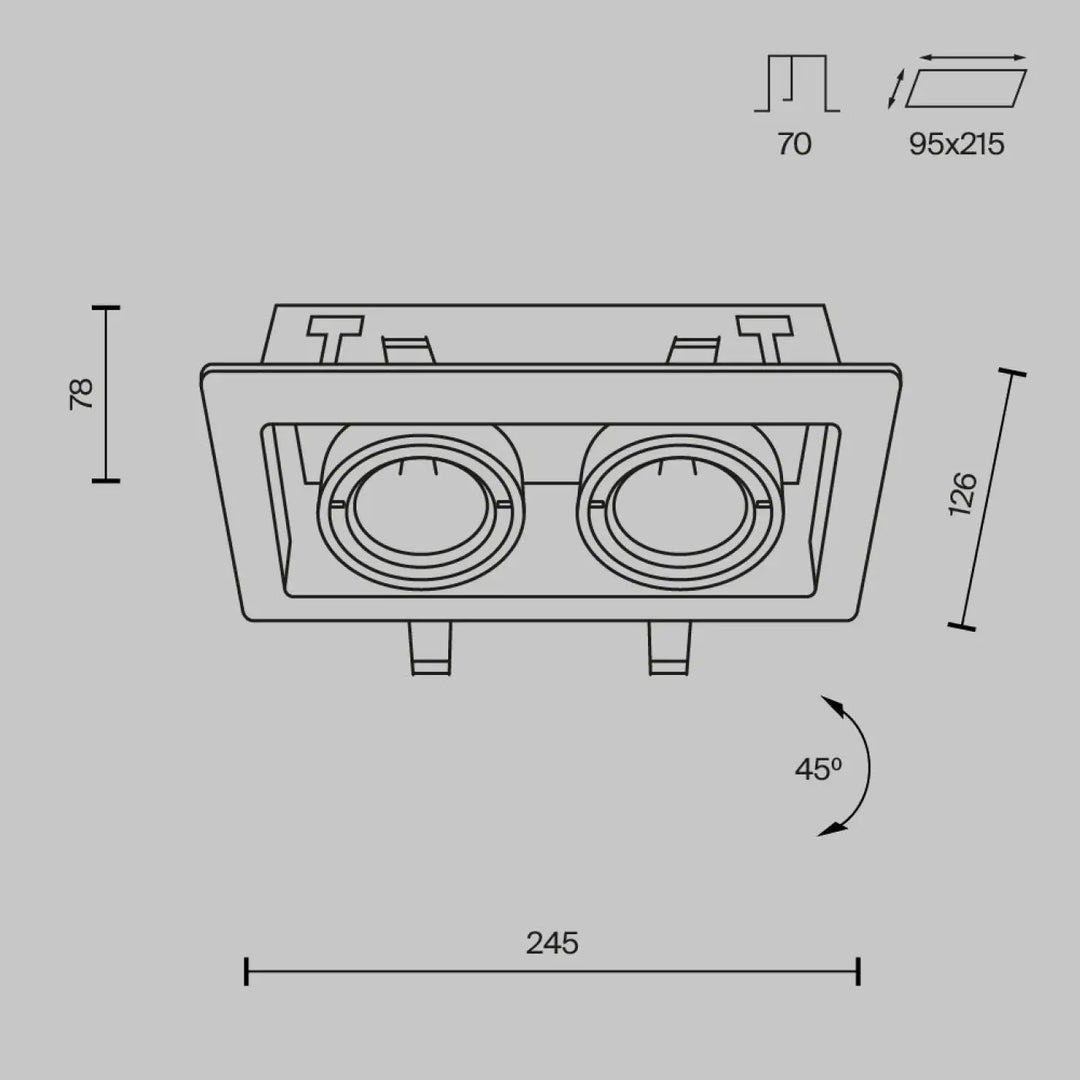 Spot metal modern double carré luminaire encastré rectangulaire en métal avec deux supports circulaires et fixations