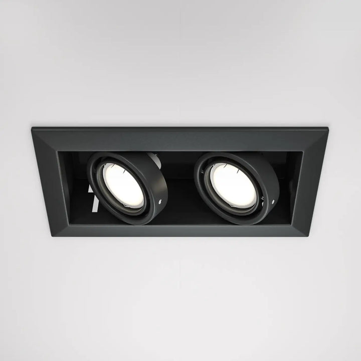 Spot metal modern rectangulaire noir encastré avec deux spots circulaires réglables en métal moderne double
