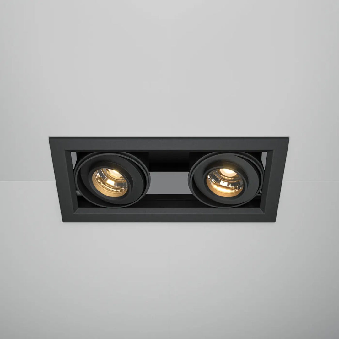 Spot metal modern double led luminaire de plafond encastré rectangulaire noir avec deux ampoules led circulaires à tonalité chaude