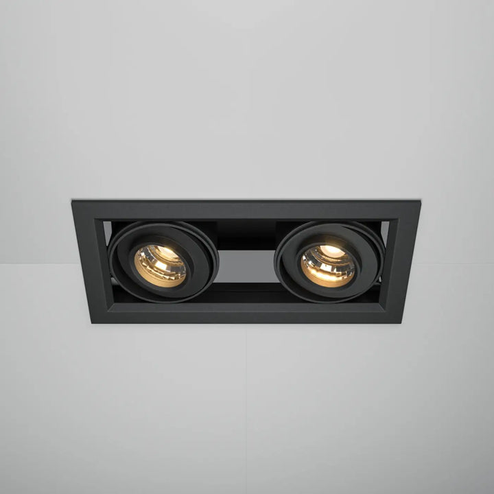 Spot metal modern double led luminaire de plafond encastré rectangulaire noir avec deux ampoules led circulaires à tonalité chaude