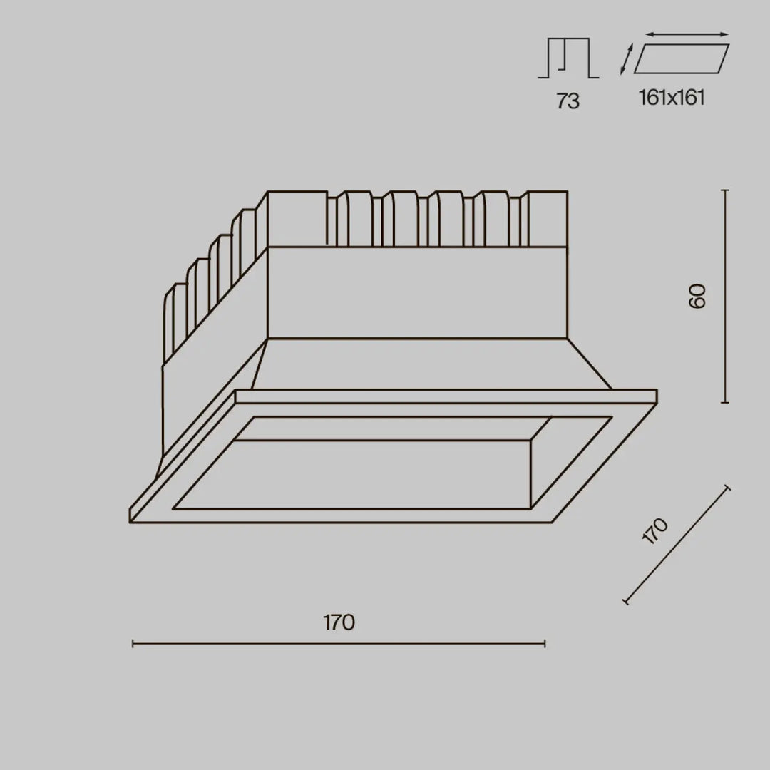 Panneau carré spot okno acier blanc indice ip44 avec éclairage encastré rectangulaire à design étagé et mesures précises