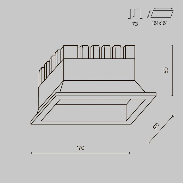Panneau carré spot okno acier blanc indice ip44 avec éclairage encastré rectangulaire à design étagé et mesures précises