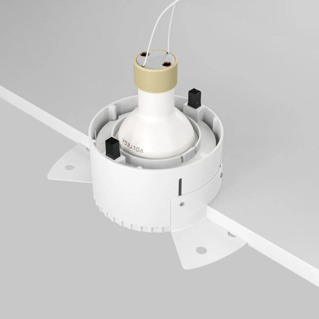 Boîtier moteur de ventilateur de plafond blanc spot encastré share avec capuchon beige et supports de fixation noirs