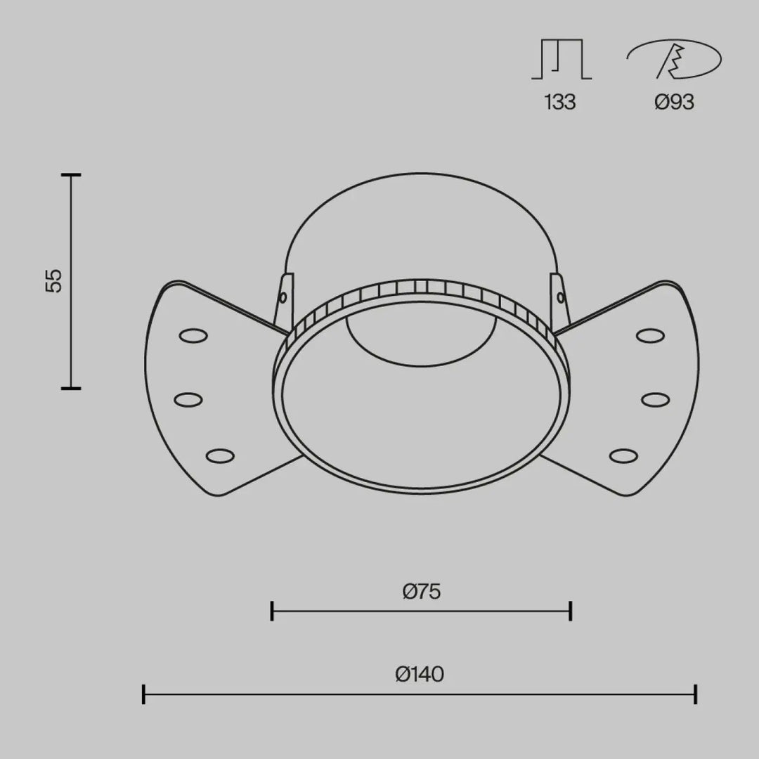 Spot encastré share rond avec design minimaliste en aluminium argenté et ailes symétriques pour éclairage encastré