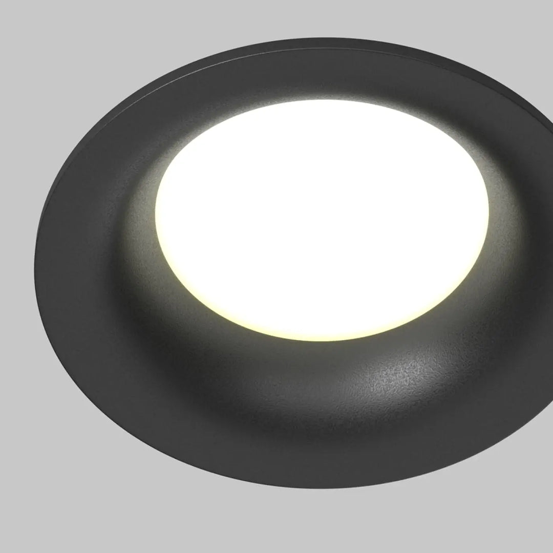 Spot encastré rond discret noir mat avec panneau central blanc éclairage général uniforme pour plafond
