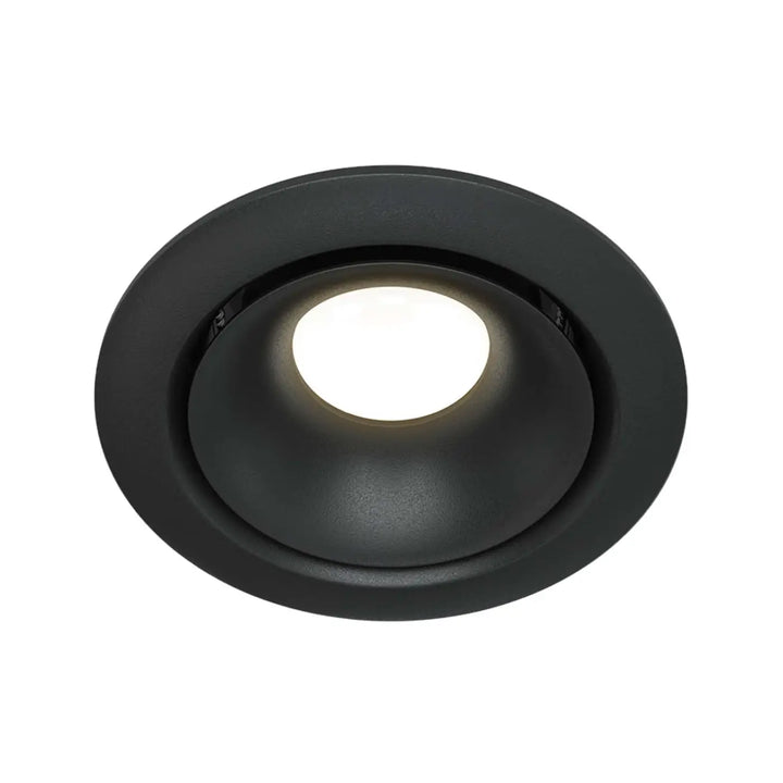 Spot yin spot encastré en finition mate noire avec ampoule gu10 circulaire à centre lumineux blanc doux