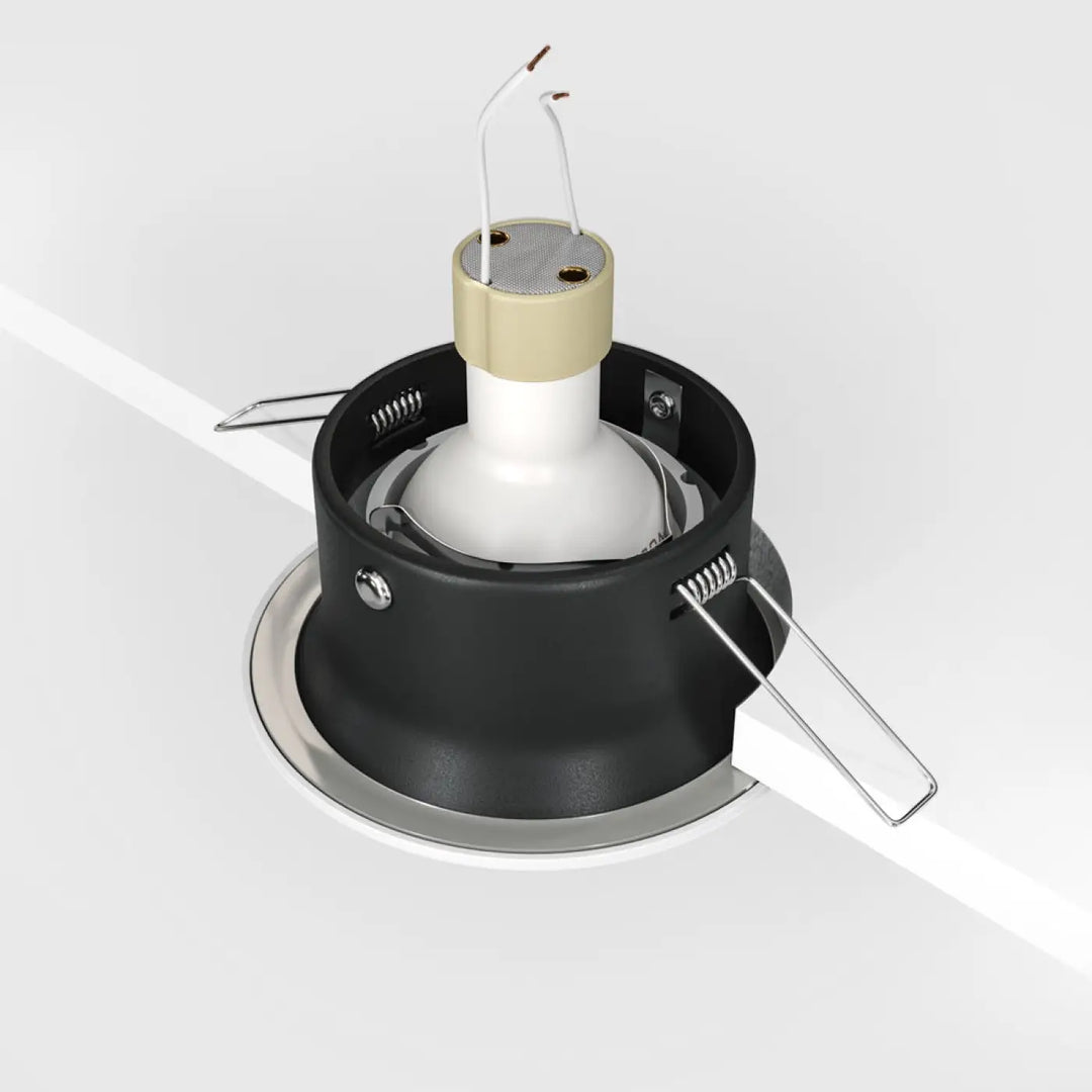 Spot yin spot encastré noir et argent avec dessus en mesh beige pour ampoule gu10 intégré