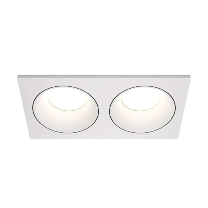 Spot zoom double luminaire encastré rectangulaire blanc avec deux sections circulaires éclairées doucement