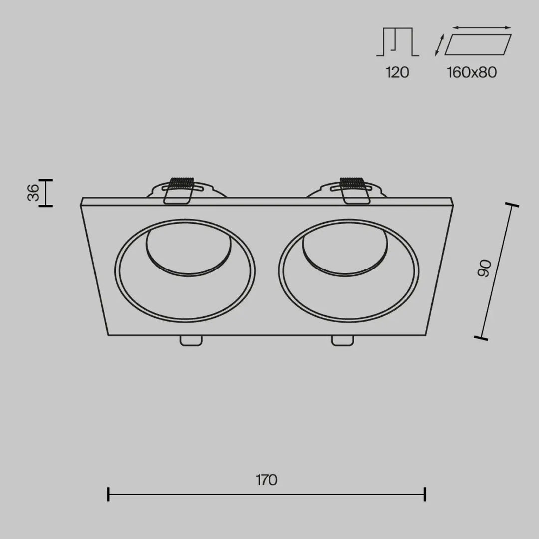 Luminaire encastré rectangulaire spot zoom double avec deux supports circulaires pour installation au plafond