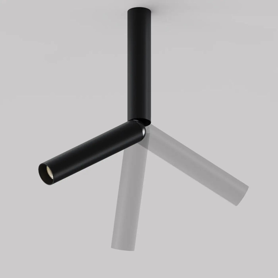 Spot focus tête directionnelle tube fin spot ceiling light fixture with three arms in black with opaque and translucent shades