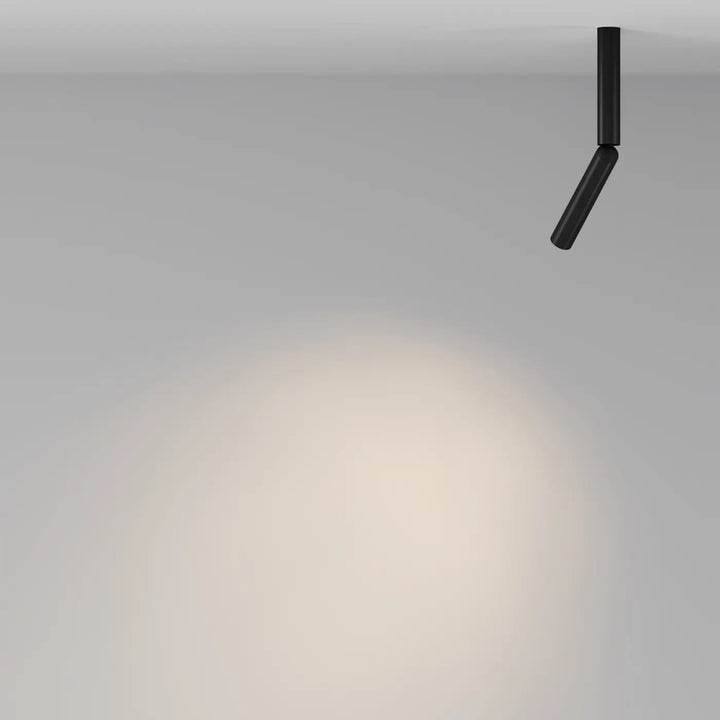 Spot focus tête directionnelle tube fin noir avec éclairage dirigable diffusant une douce lumière chaude