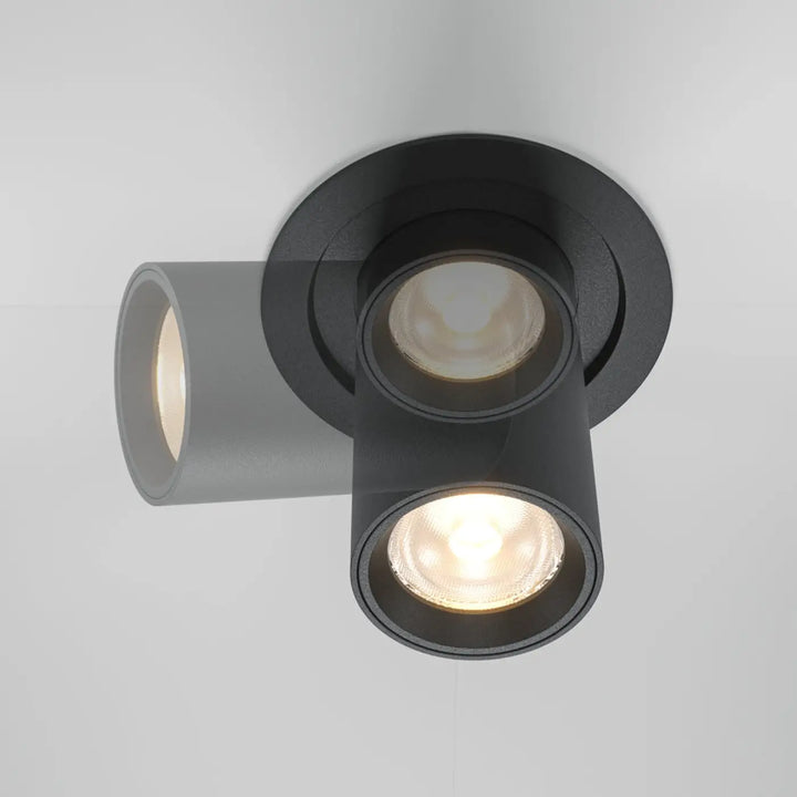 Spot hidden led rétractable en acier noir avec double spot orientable encastré au plafond pour éclairage ciblé