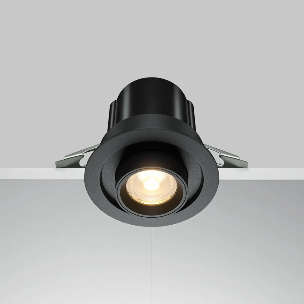 Spot hidden led rétractable en acier noir avec finition mate et fixation métallique pour éclairage encastré chaleureux