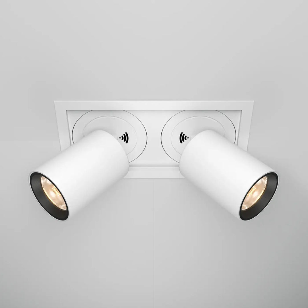 Spot hidden led rétractable acier noir avec double spot ajustable encastré blanc au plafond