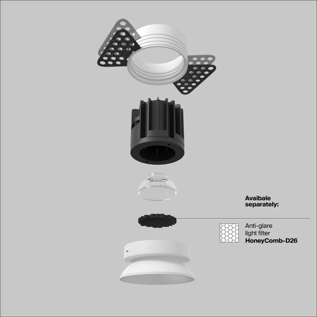 Spot led encastré blanc chaud round compact avec filtre alvéolé modulable pour plafond encastré