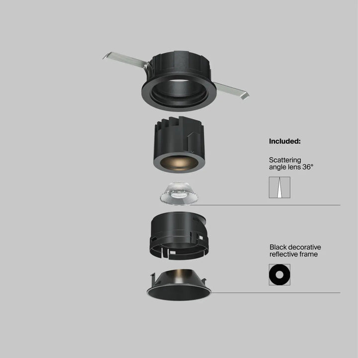 Spot led encastré noir orientable avec lentille angle de diffusion et cadre réfléchissant décoratif led intégrée