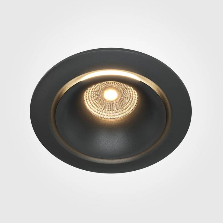 Spot yin led intégrée avec spot noir encastré blanc chaud et centre texturé doré pour éclairage élégant