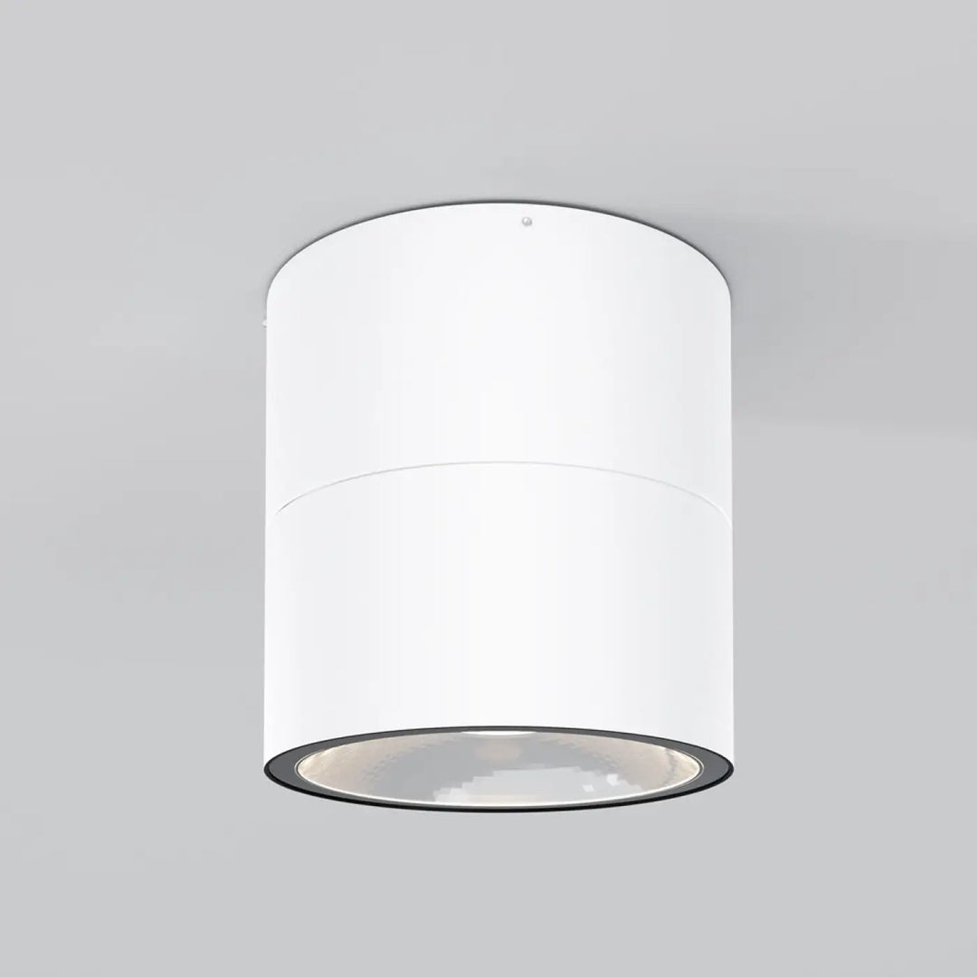 Spot spin led orientable plafonnier cylindrique blanc avec design moderne et bord noir autour de la base