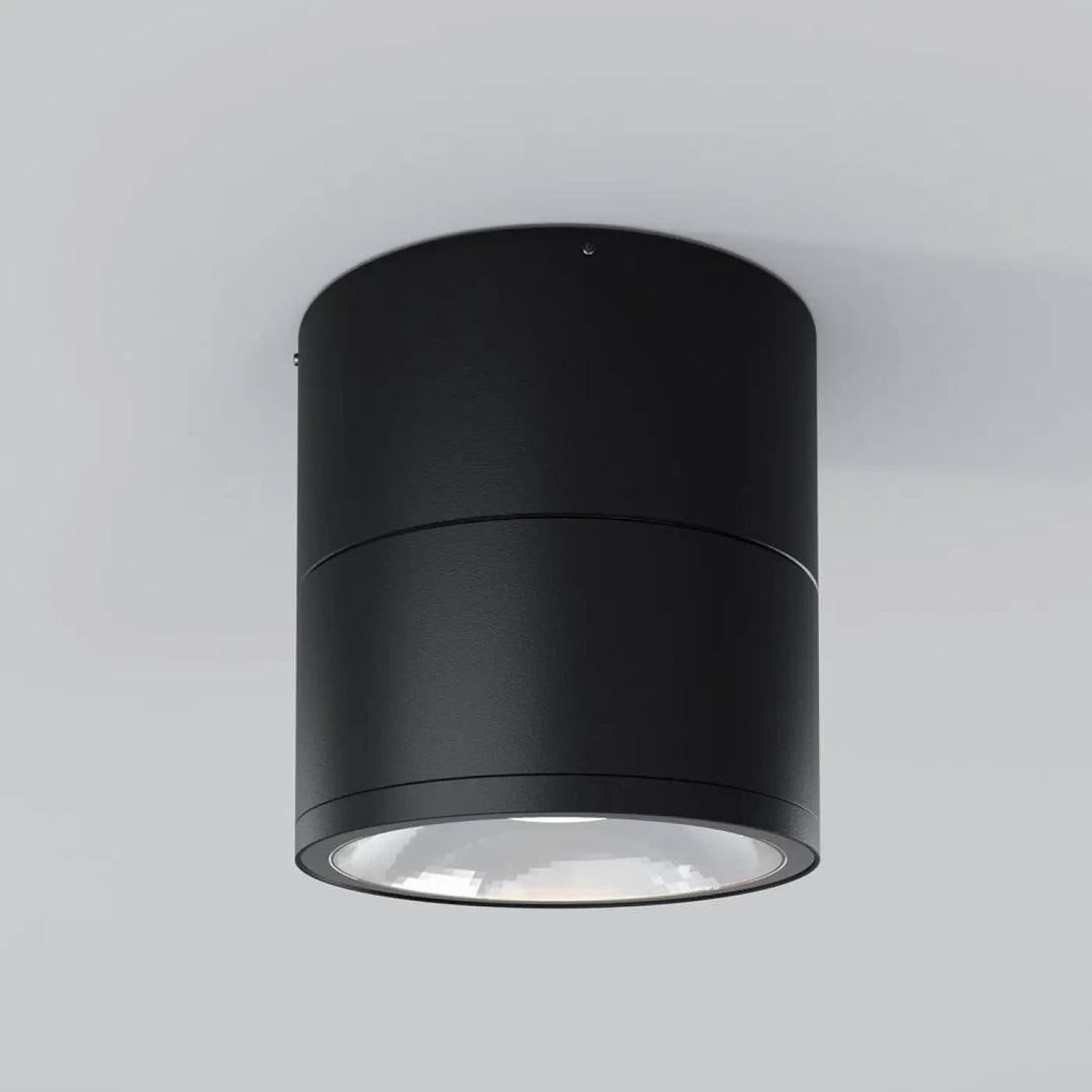 Spot spin led orientable cylindrique noir mat avec intérieur réfléchissant monté au plafond