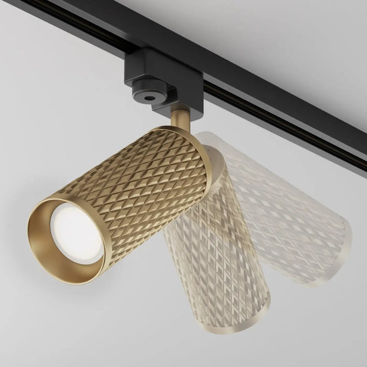 Spot orientable focus design en or ton avec tête texturée en diamant et diffuseur en verre clair cylindrique
