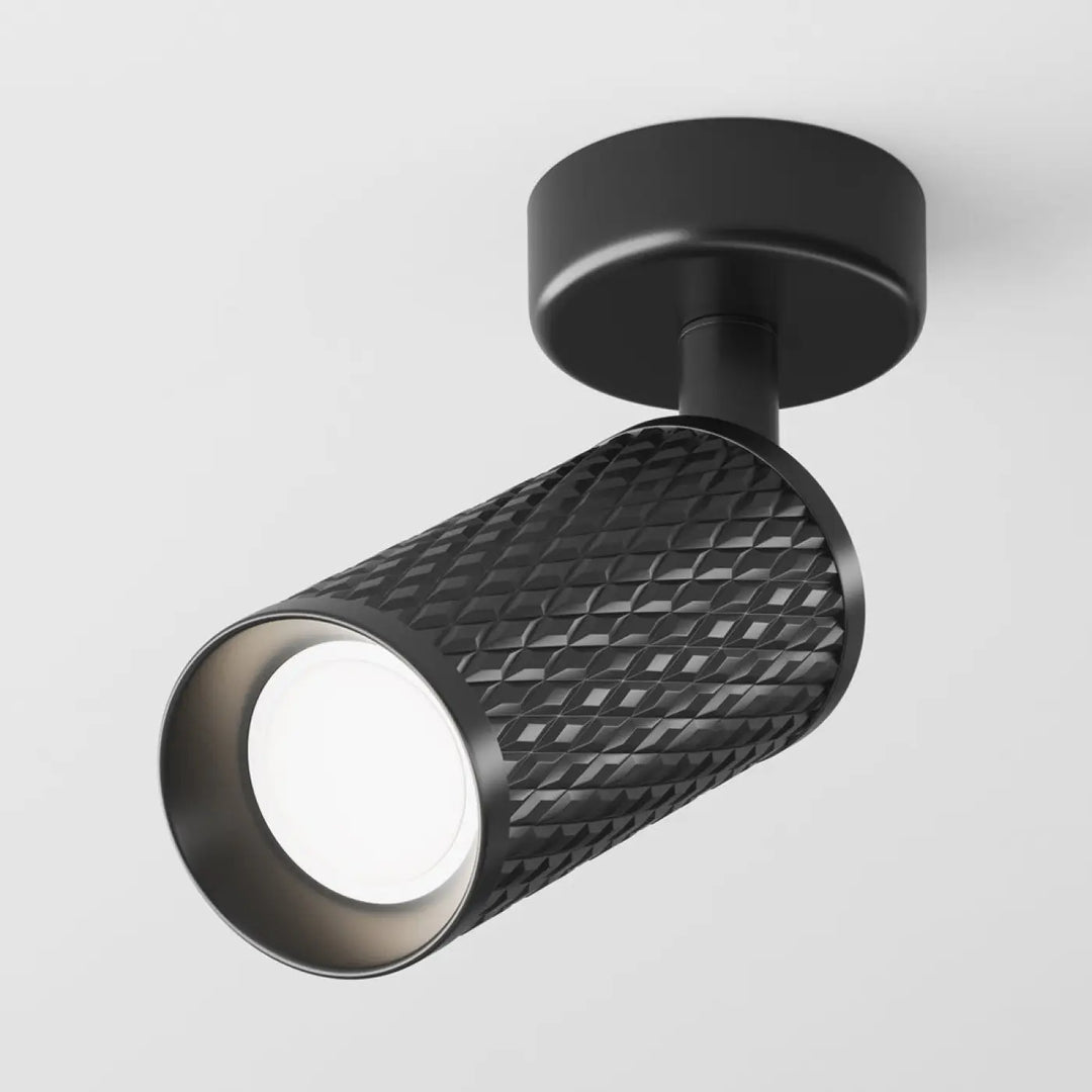 Spot orientable focus design en aluminium noir avec tête texturée à motif diamanté mat
