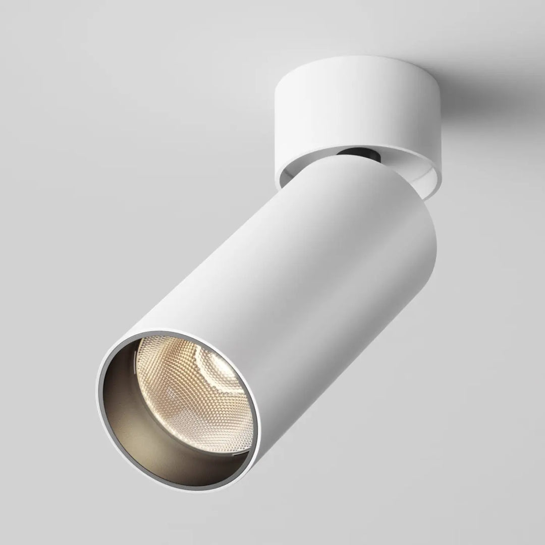Spot Focus LED orientable avec tête cylindrique blanche, version dimmable, éclairage d’accent à ampoule LED exposée
