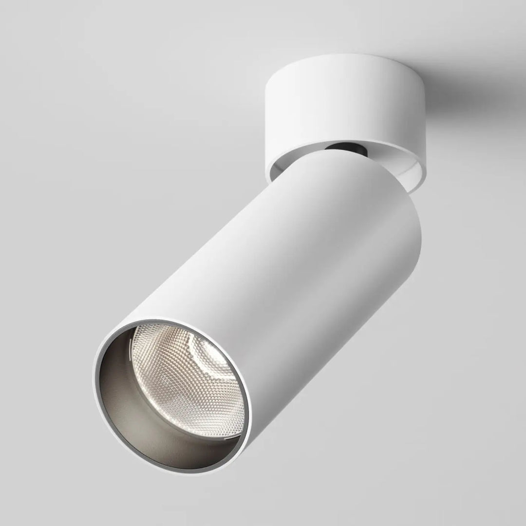 Éclairage d’accent avec spot focus led orientable en tête cylindrique blanc version dimmable avec ampoule led métallique