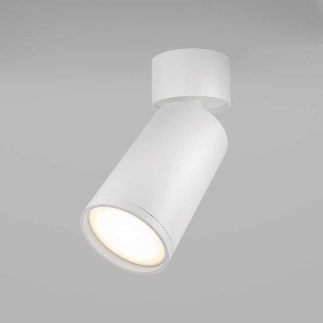 Spot focus orientable blanc cylindrique avec tête ajustable finition mate pour éclairage directionnel intérieur
