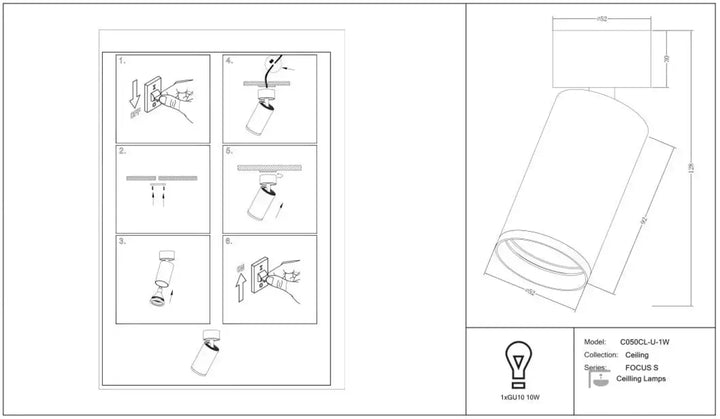 Spot focus focus s orientable lampe plafond cylindre en metal et plastique design moderne blanc
