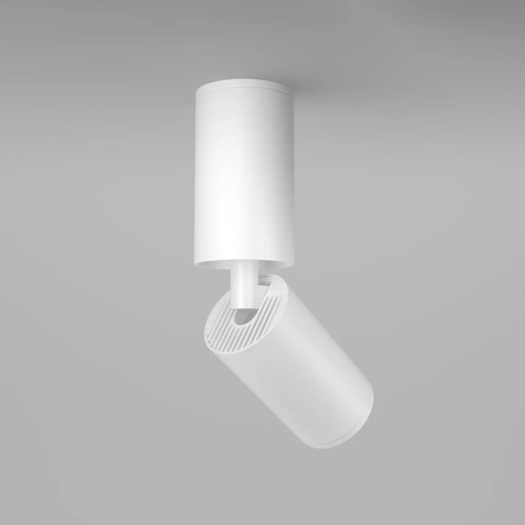 Spot orientable blanc tige fine avec tête cylindrique en verre dépoli pour éclairage directionnel sur tige