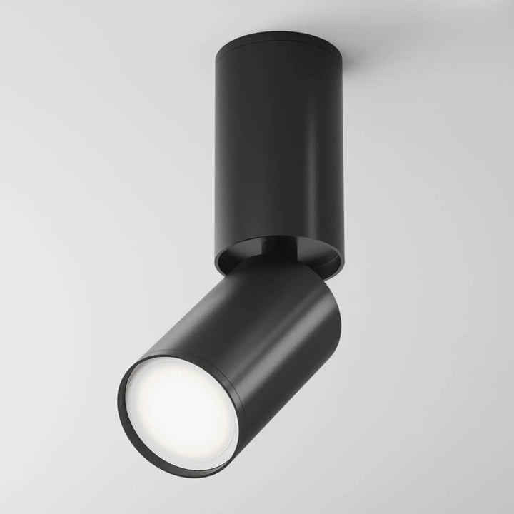 Spot orientable à tête cylindrique noire avec tige fine, finition mate, idéal pour éclairage encastré interior