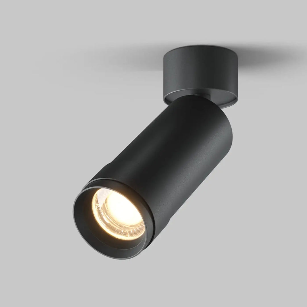 Spot focus zoom noir mat orientable avec faisceau réglable et ampoule ton chaud cylindrique