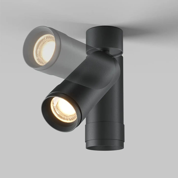 Spot focus zoom noir mat avec deux têtes orientables et faisceau réglable à leds ton chaud pour plafond