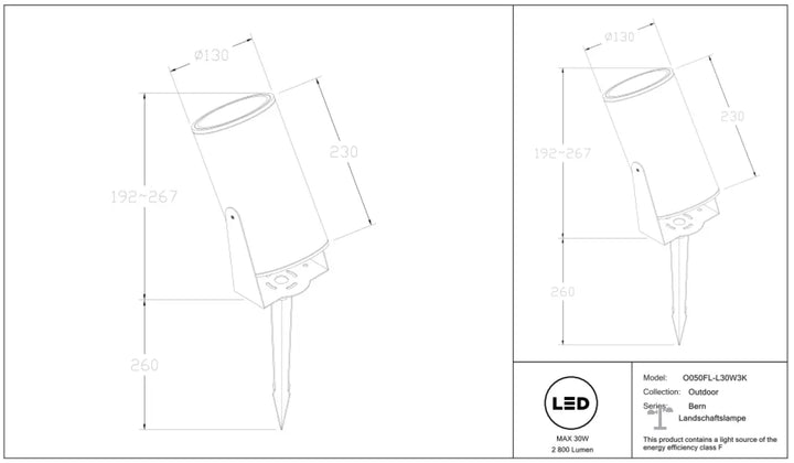 Spot piquet extérieur luminaire extérieur bern avec tête orientable finition métallique cylindrique élégante