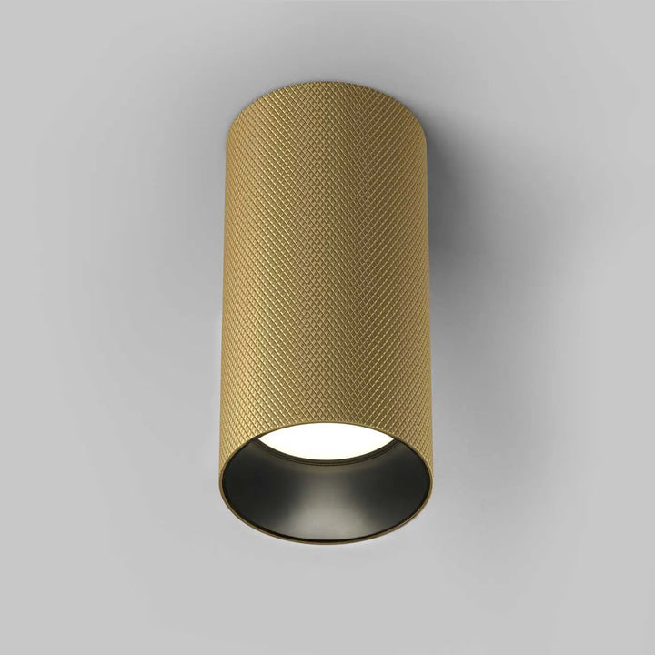 Spot artisan saillie luminaire de plafond cylindrique en aluminium texturé doré avec culot gu10 et intérieur noir pour faux plafond