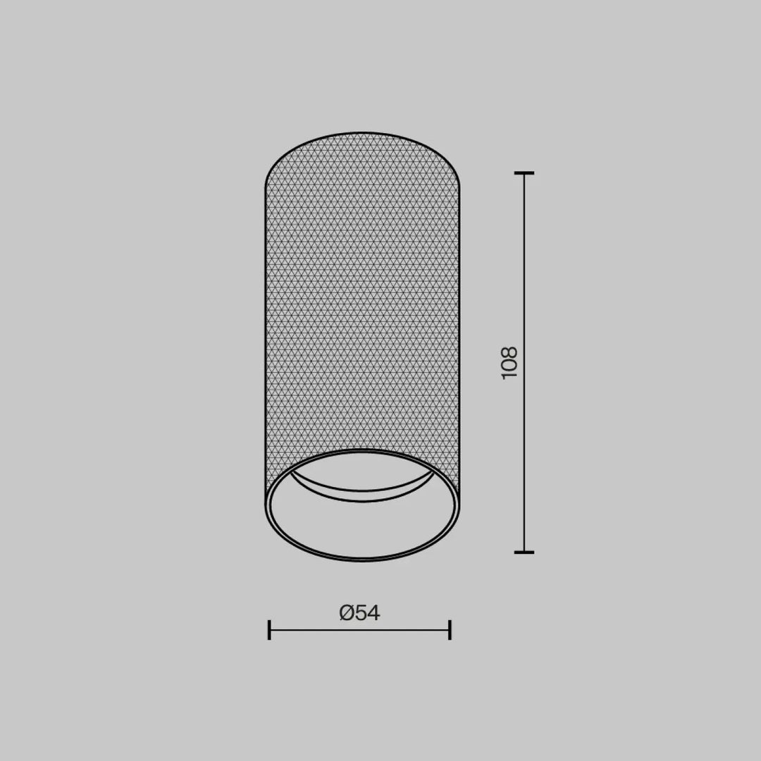 Spot artisanal en aluminium texturé avec culot gu10 pour installation en faux plafond, dimensions 108mm x 54mm