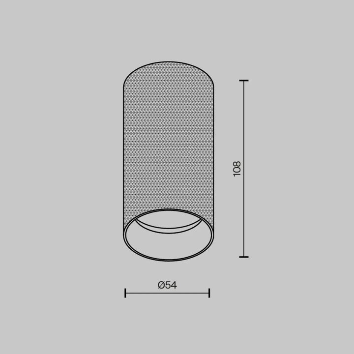 Spot artisanal en aluminium texturé avec culot gu10 pour installation en faux plafond, dimensions 108mm x 54mm