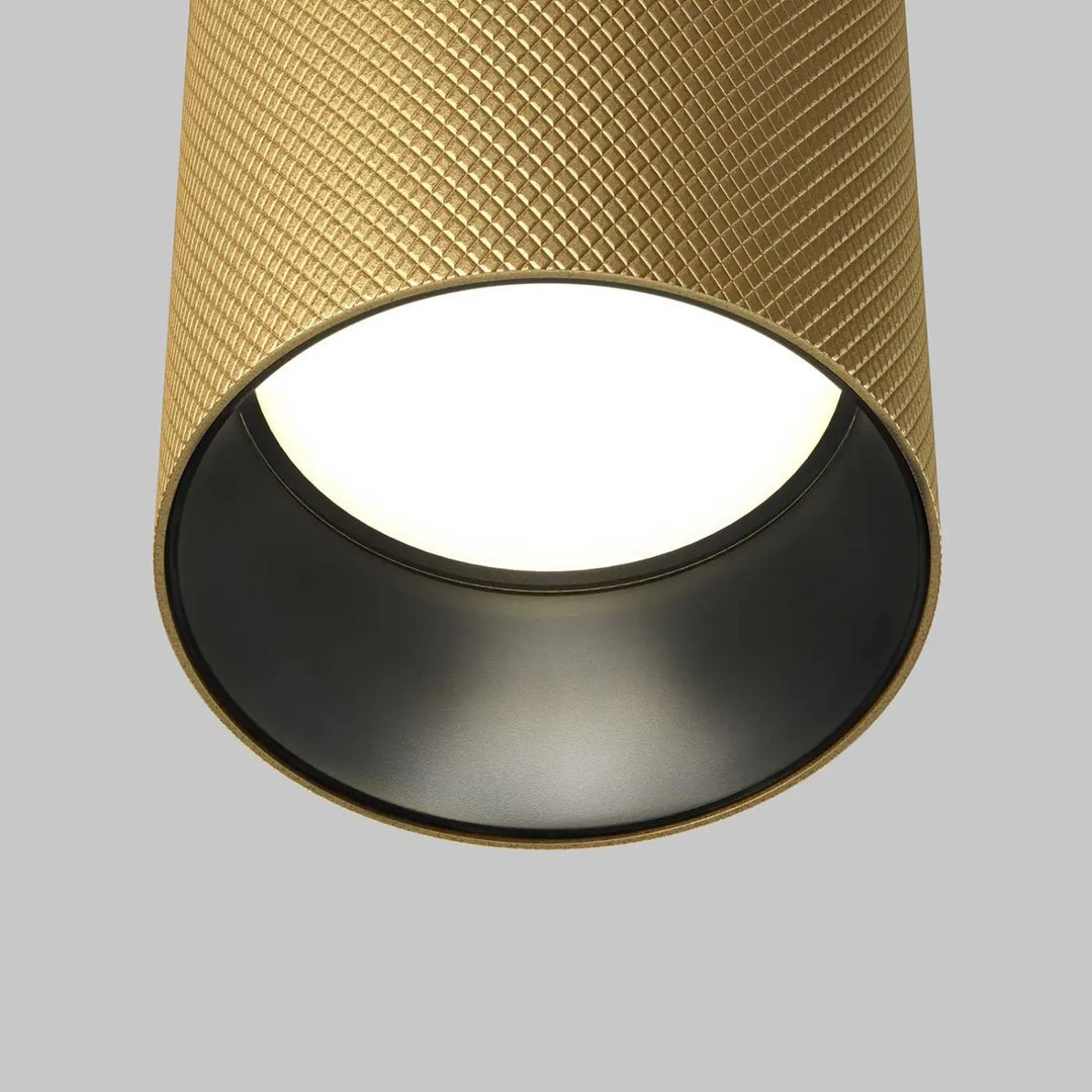 Spot artisan culot gu10 luminaire suspendu cylindrique doré en aluminium texturé pour faux plafond noir intérieur