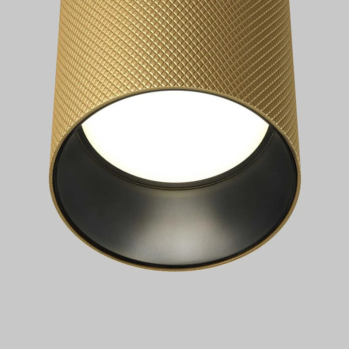 Spot artisan culot gu10 luminaire suspendu cylindrique doré en aluminium texturé pour faux plafond noir intérieur