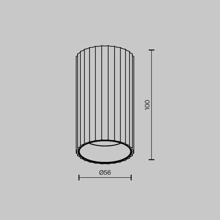 Spot calipso cylindre cannelé en acier avec éclairage ciblé trois finitions hauteur 100 mm diamètre 56 mm