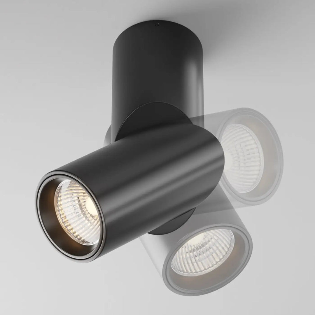 Spot dafne saillie led plafond noir aluminium avec trois têtes cylindriques réglables pour éclairage ciblé