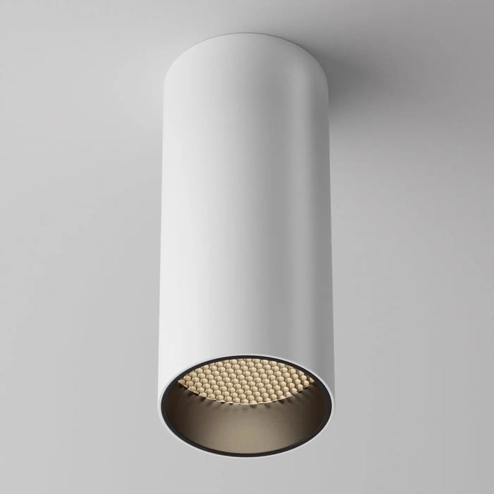 Spot focus led cylindre blanc avec panneau led intégrée doré à motifs nid dabeille version dimmable