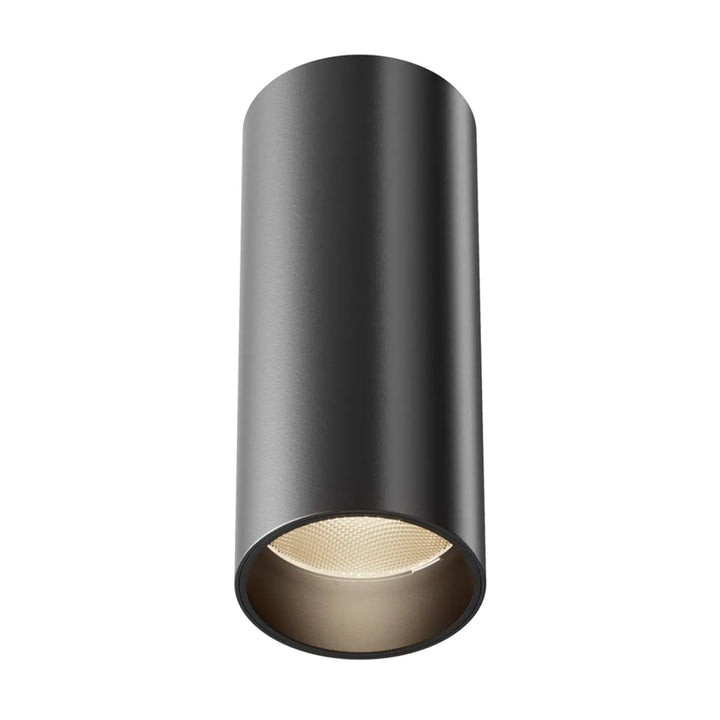 Spot focus led cylindre noir mat avec led intégrée dorée texturée version dimmable pour éclairage encastré