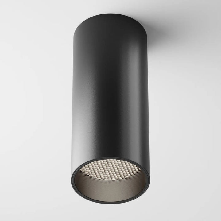 Spot focus led cylindre noir mat avec led intégrée dimmable vue des leds uniformément espacées au bas