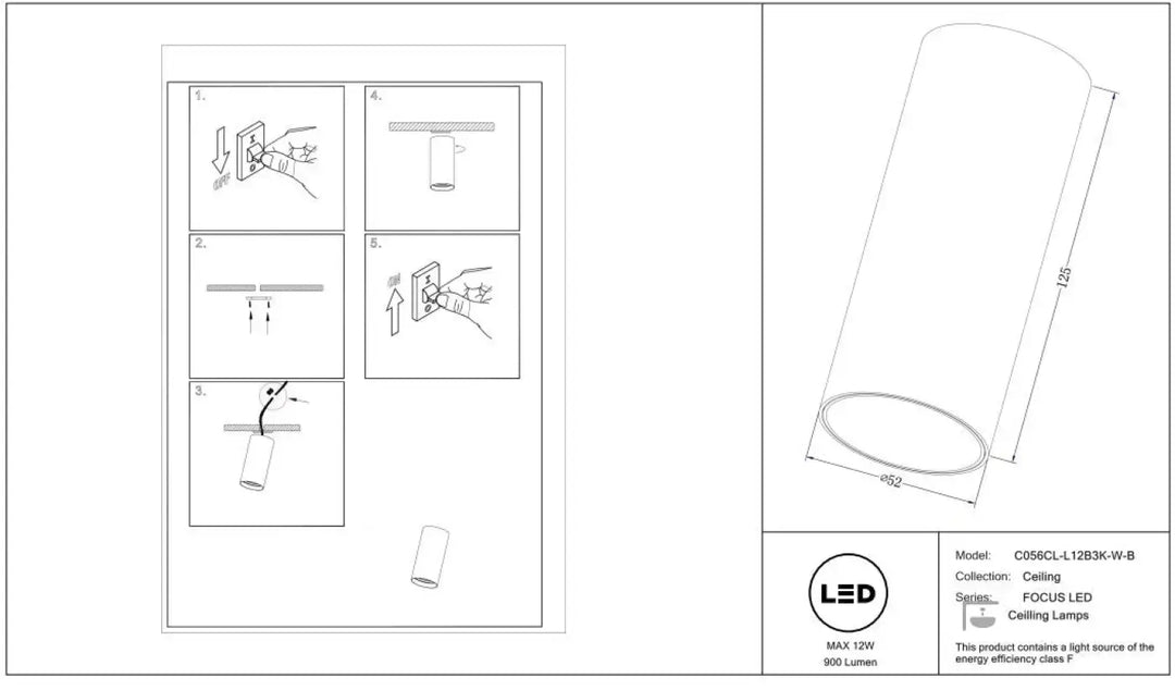 Spot focus led cylindre avec led intégrée, finition métallique moderne et version dimmable pour plafond
